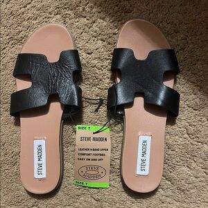 Steve Madden Black Leather Slide Sandals
